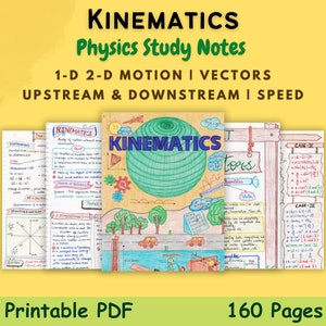 Notes d'étude sur la cinématique PDF | pour élève et enseignant de physique en 11e et 12e années du secondaire | Mouvement 1D 2D, vecteurs | Guide d'étude esthétique