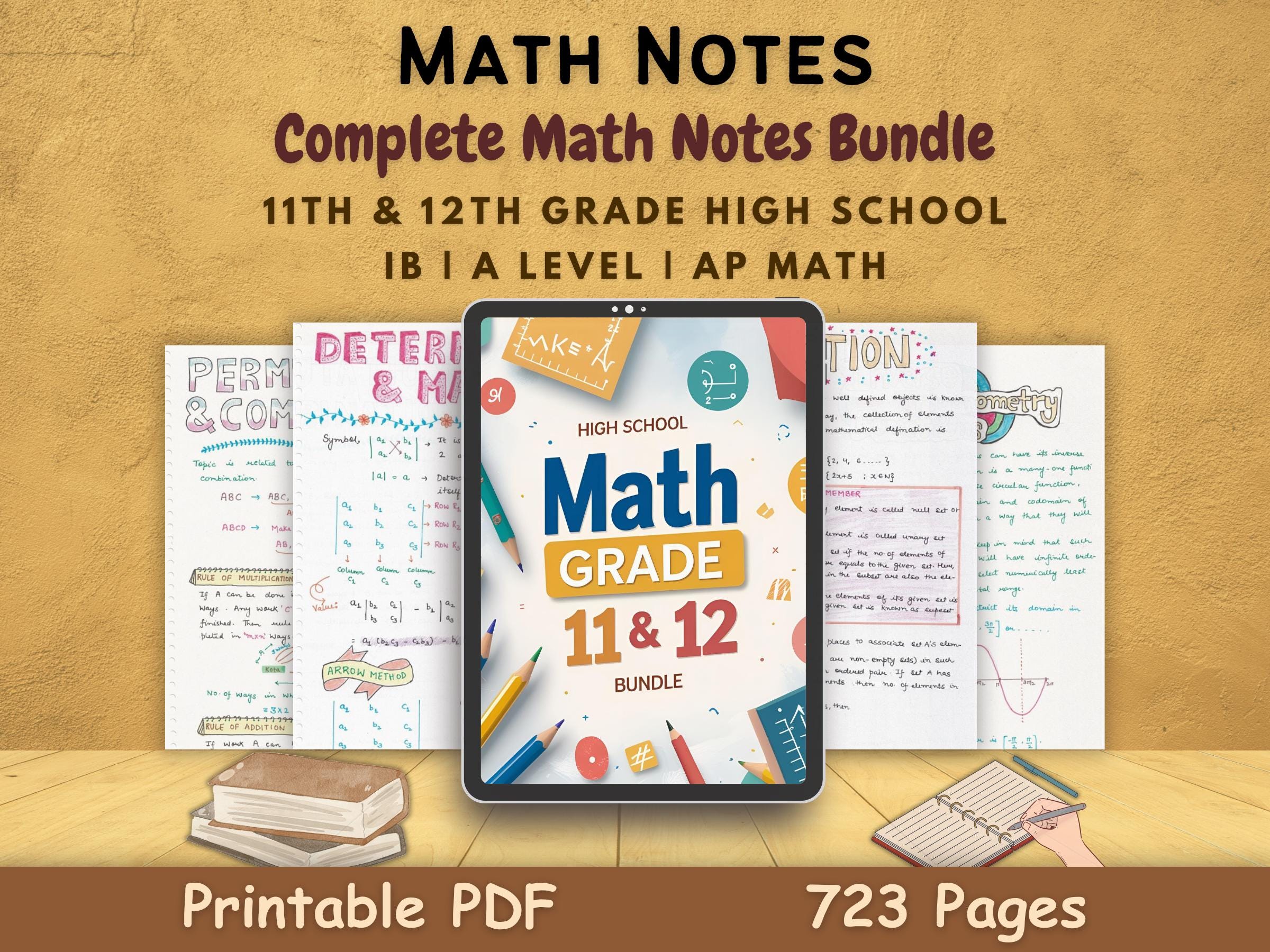 Math Study Notes Bundle PDF | Complete Mathematics for 11th and 12th Grade High School Student includes Algebra, Trigonometry, Calculus