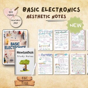 Basic Electronics aesthetic study notes PDF featuring 501 hand-drawn, colorful pages for engineering students. Includes illustrations, circuit diagrams, and clear explanations. Printable and digital-friendly format by NewtonDesk for E&C Engg learners.