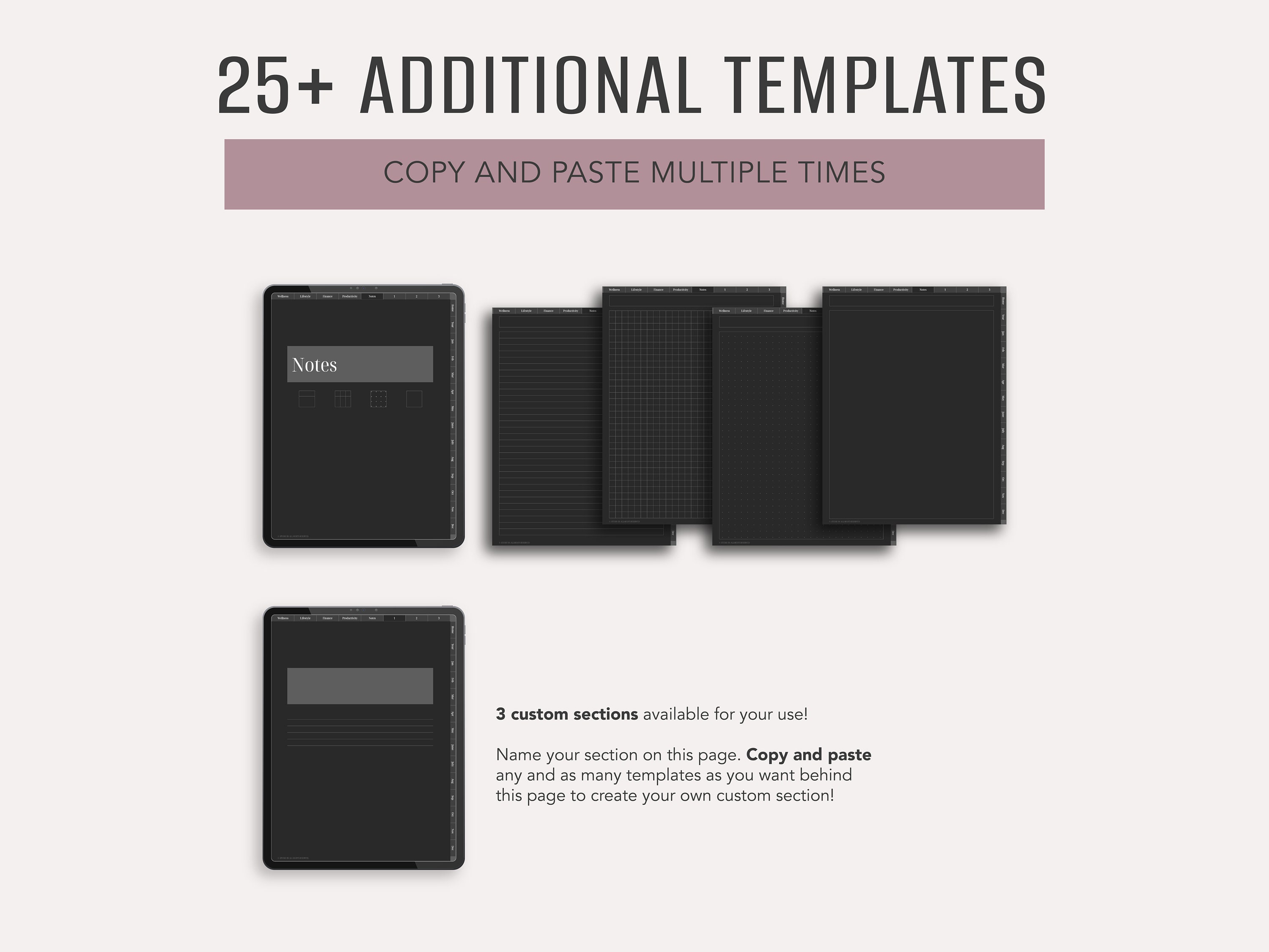 UNDATED DARK Digital Planner Portrait Goodnotes Notability - Etsy