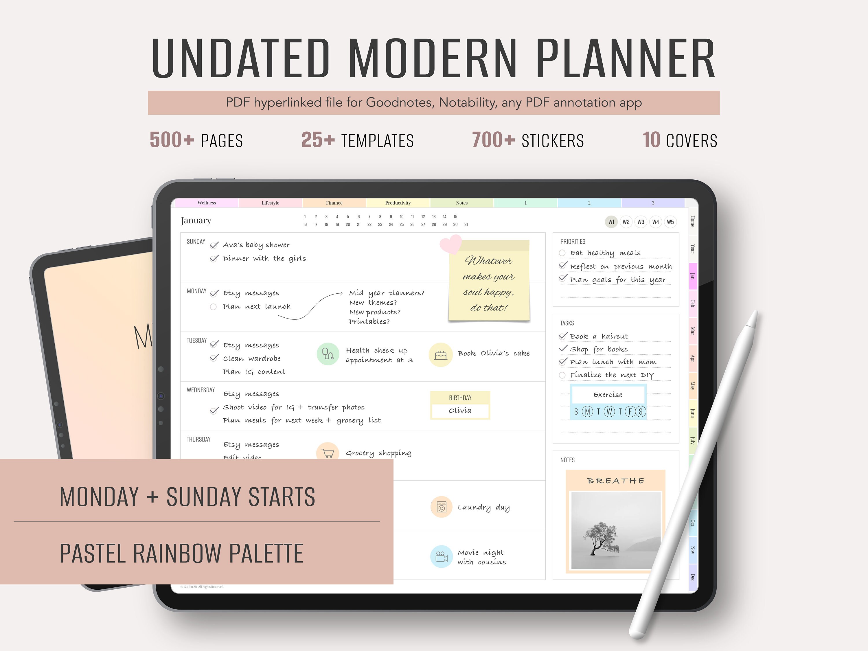 PASTEL UNDATED Digital Planner | Landscape | Goodnotes Notability Planner iPad Planner | Modern ...