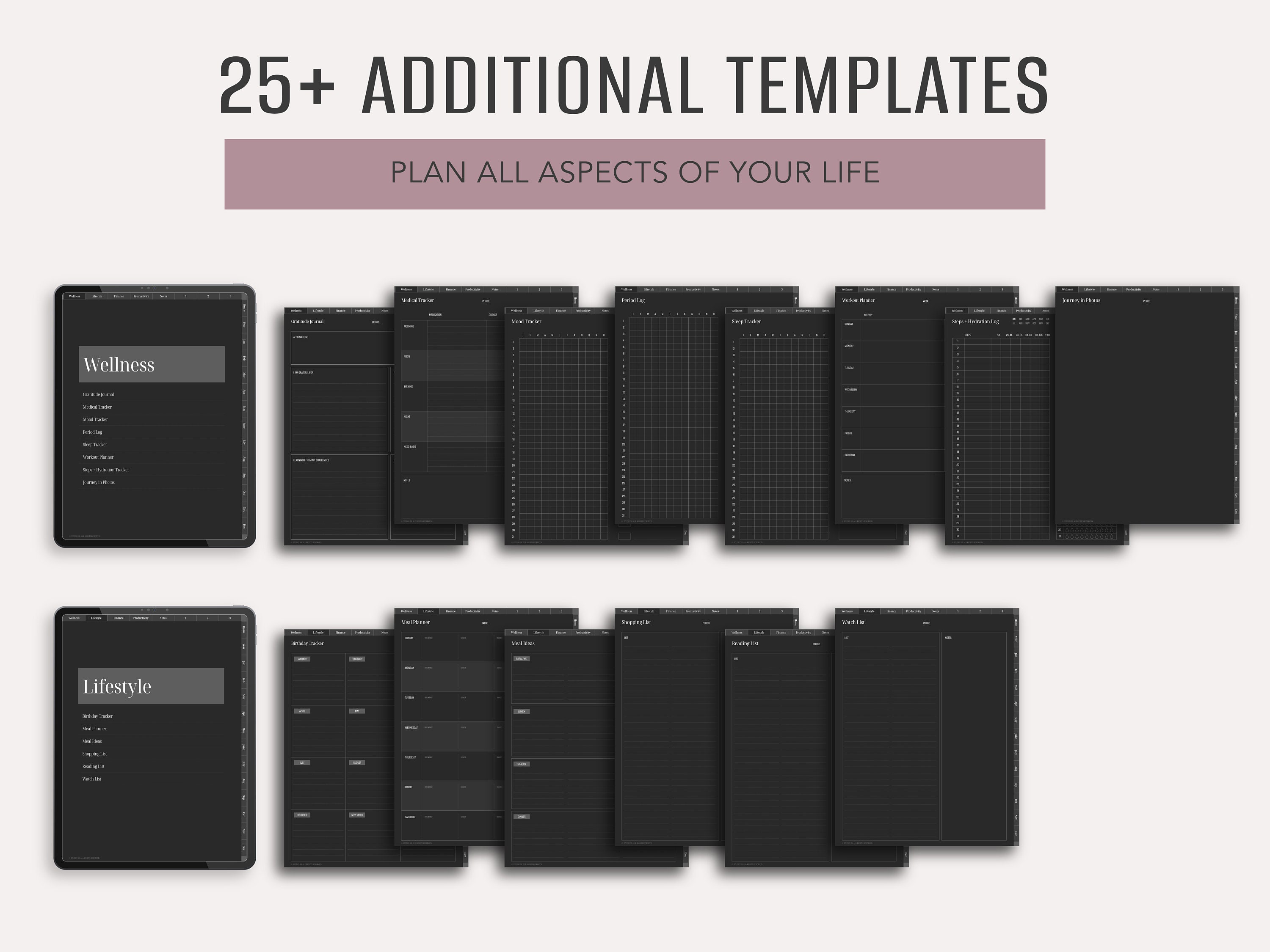 UNDATED DARK Digital Planner Portrait Goodnotes Notability - Etsy