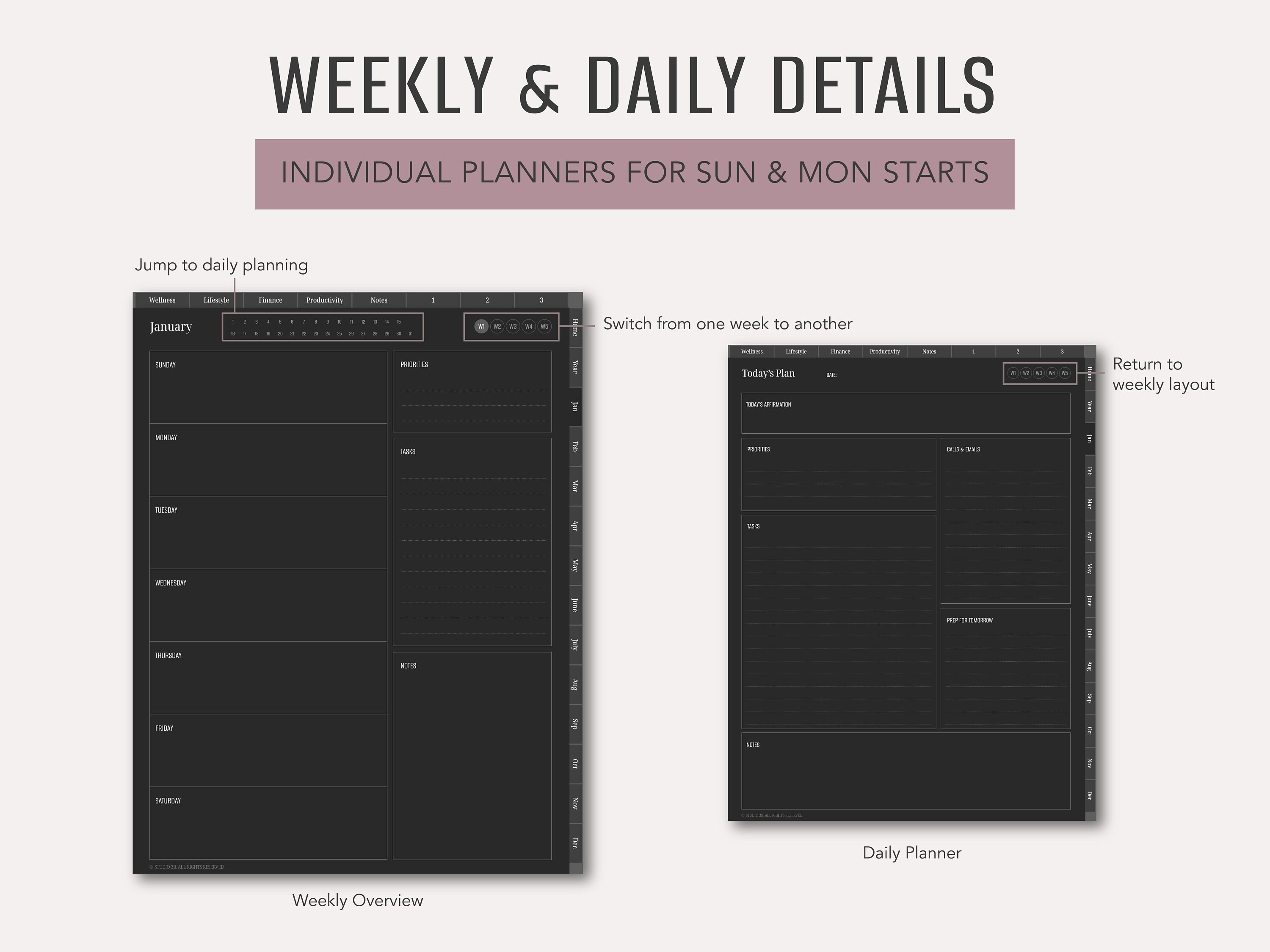 UNDATED DARK Digital Planner Portrait Goodnotes Notability - Etsy
