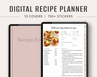 600 RECIPES PLANNER for Goodnotes Notability | Digital Recipes | Meal Planner | Digital Planner | Goodnotes Png stickers | Modern Minimal