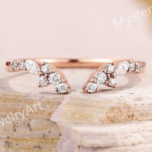 Vintage Moissanite Wedding Band Rose Gold Wedding Ring Open Wedding Band Diamond Ring Stackable Rings Promise Ring Anniversary Gifts for Her