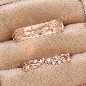 2pcs Moissanite Couple Ring Set Rose Gold Leaf Vine Ring Natural Inspired Moissanite Ring Men Wedding Ring Matching Promise Rings for Couple