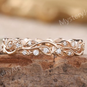 Unique Moissanite Leaf Wedding Ring Rose Gold Vine Ring Natural Inspired Ring Moissanite Twig Ring Art Deco Custom Promise Rings for Women