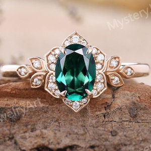 Vintage Smaragd Verlobungsring natürliche inspiriert Ring Floral Ring Rose Gold Ring Smaragd Ring Einzigartige Moissanit Ring Versprechen Ringe für Frauen