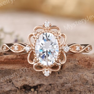 Vintage Moissanite Engagement Ring Solid Gold Ring Moissanite Ring Unique Wedding Ring Diamond Ring Infinity Ring Promise Rings for Women