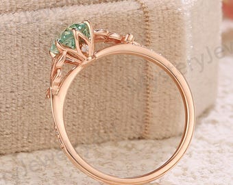 Lotus Prong Fantasy Cut Oval Green Sapphire Engagement Ring Vintage Moissanite Nature Inspired Wedding Ring Rose Gold Promise Ring for Women