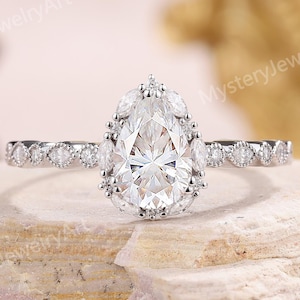 Vintage Pear Cut Moissanite Halo Ring 14K Gold Moissanite Engagement Ring Diamond Infinity Ring Unique Promise Ring Anniversary Gift for Her