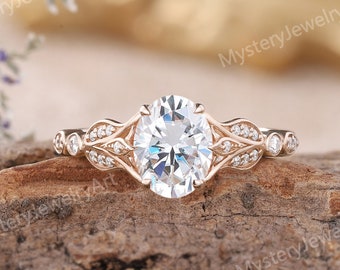 Unieke Moissanite verlovingsring Solid Gold Floral Ring ovale Moissanite Ring Vintage Diamond Cluster Ring Art Deco belofte ringen voor vrouwen