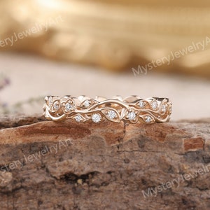 Unique Moissanite Engagement Ring Leaf Ring Natural Inspired Ring Floral Ring Rose Gold Ring Vine Ring Diamond Ring Promise Rings for Women