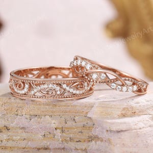 2pcs Moissanite Couple Ring Set Rose Gold Infinity Ring Moissanite Engagement Ring Men Wedding Ring Matching Promise Rings for Men and Women