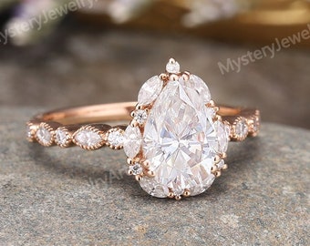 Vintage Pear Shaped Moissanite Engagement Ring Rose Gold Diamond Wedding Ring Art Deco Moissanite Ring Promise Ring Anniversary Gift for Her