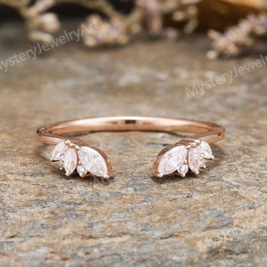 Vintage Moissanite Wedding Band Rose Gold Ring Open Wedding Ring Diamond Ring Moissanite Ring Stackable Rings Custom Promise Ring for Women