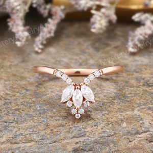 Vintage marquise moissanite wedding band rose gold ring moissanite cluster matching ring marquise wedding band anniversary rings for women
