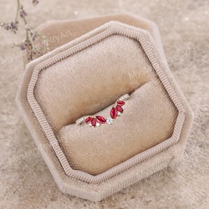 Art Deco Ruby Chevron Wedding Band Women, Rose Gold Moissanite Cluster ...