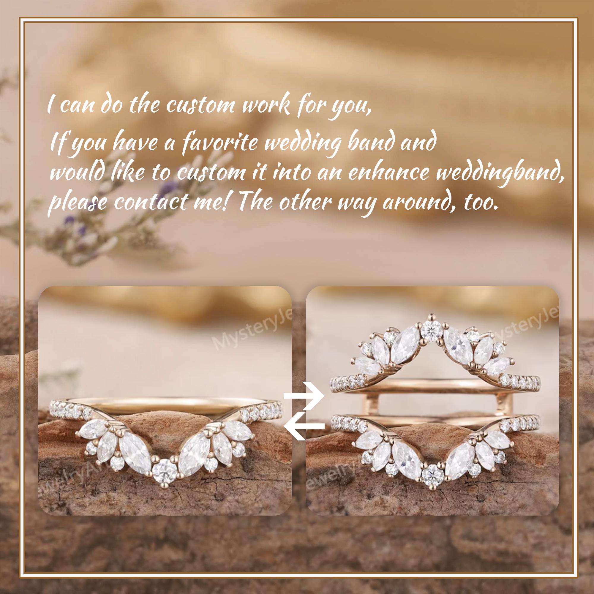 Unique Moissanite Wedding Band Rose Gold Curved Wedding Ring Art Deco ...