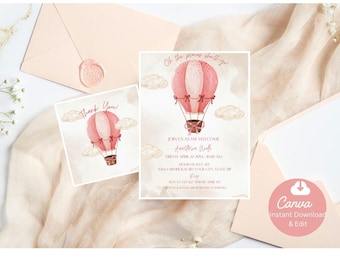 Hot Air Balloon Digital Baby Shower Invitation Template Version 4