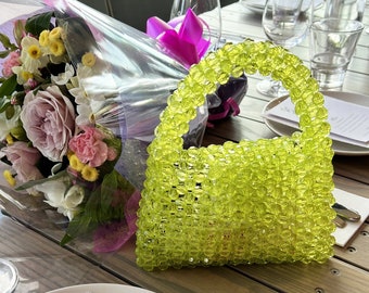 Custom Order || Fun Neon Green Mini Beaded Handbag