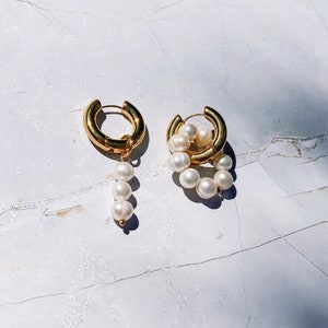 Freshwater Pearl Gold Luella Short Hoop Earrings image 1