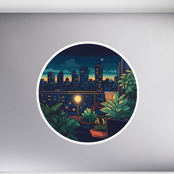 Urban Night Garden Vinyl Sticker - High-Quality Decal Capturing Tranquil Botanical Beauty - Perfect for Night Owls, Ideal for Laptops, Cars