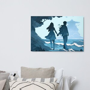 METAL! - Enchanting Aqua Amor: Ocean-Inspired Hand-in-Hand Couple's Metal Print - The Perfect Gift for Lovebirds & Art Lovers Alike 24×36