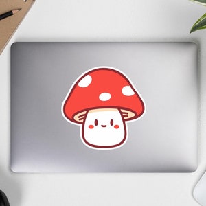 Kawaii Mushroom Sticker - Cute Red Toadstool Vinyl Decal for Laptops, Water Bottles, Journals, and More