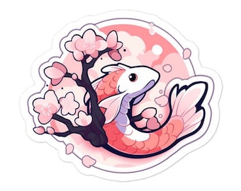 Koi & Cherry Blossom Vinyl Stickers - Unique Aesthetic Decals - Perfect for Personalized Decor, Anime Lovers, Laptops, Cars