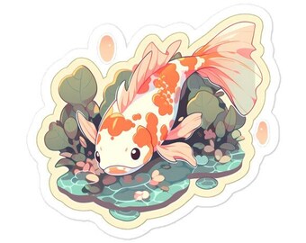 Pegatina de pez koi japonés estilo anime: vinilo duradero y sin burbujas para uso en interiores.