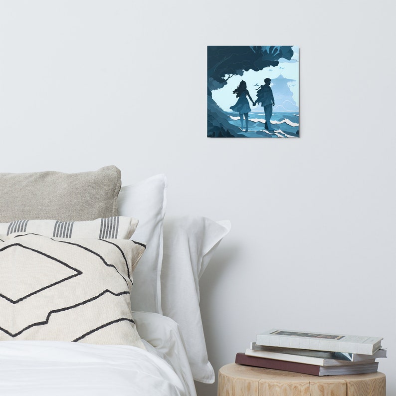 METAL! - Enchanting Aqua Amor: Ocean-Inspired Hand-in-Hand Couple's Metal Print - The Perfect Gift for Lovebirds & Art Lovers Alike 12×12