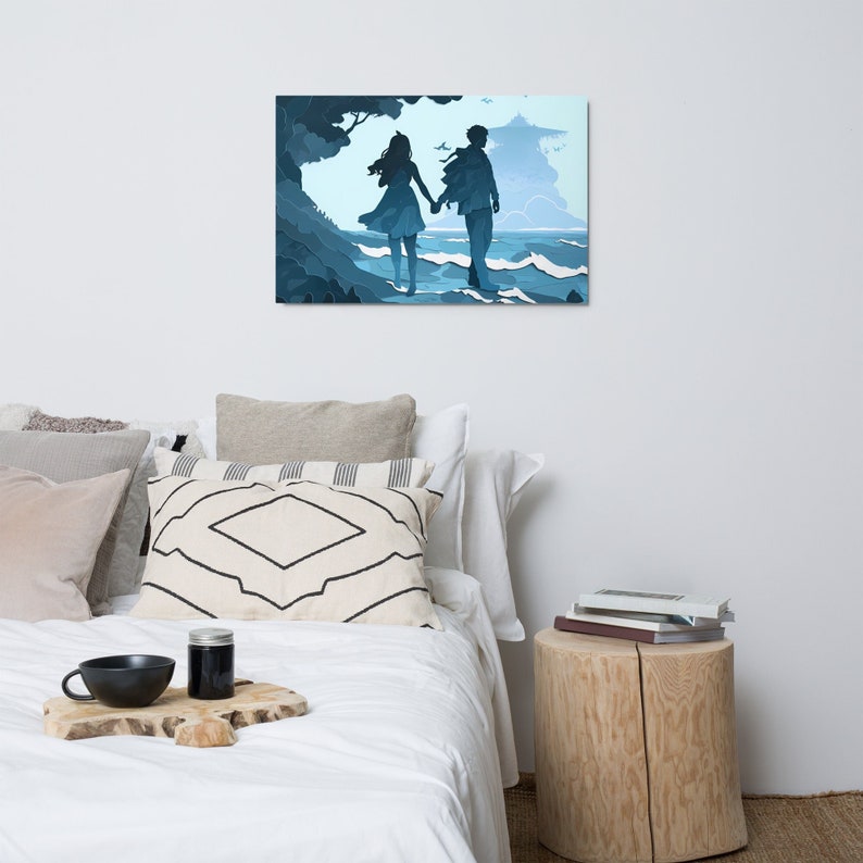 METAL! - Enchanting Aqua Amor: Ocean-Inspired Hand-in-Hand Couple's Metal Print - The Perfect Gift for Lovebirds & Art Lovers Alike 24×36
