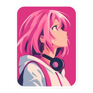 Rika the Retro Beat Girl Vinyl Sticker – Bold Anime-Inspired Decal – Perfect for Music Fans, Laptops, Cars, Aesthetic Lovers