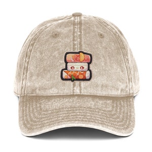 Kawaii Sushi Embroidered Cap - Vintage Cotton Twill - Perfect for Japanese Cuisine Lovers, Anime Fans, Stylish Accessory