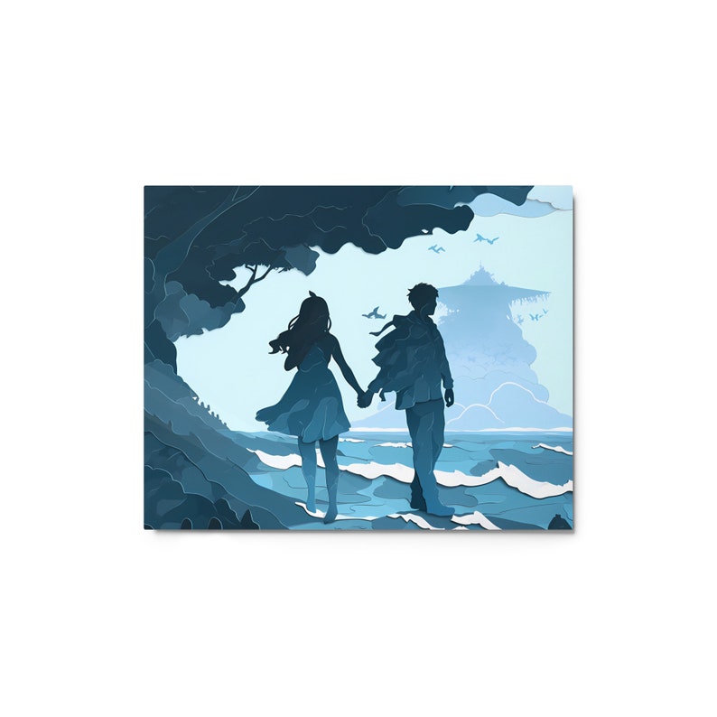 METAL! - Enchanting Aqua Amor: Ocean-Inspired Hand-in-Hand Couple's Metal Print - The Perfect Gift for Lovebirds & Art Lovers Alike immagine 10