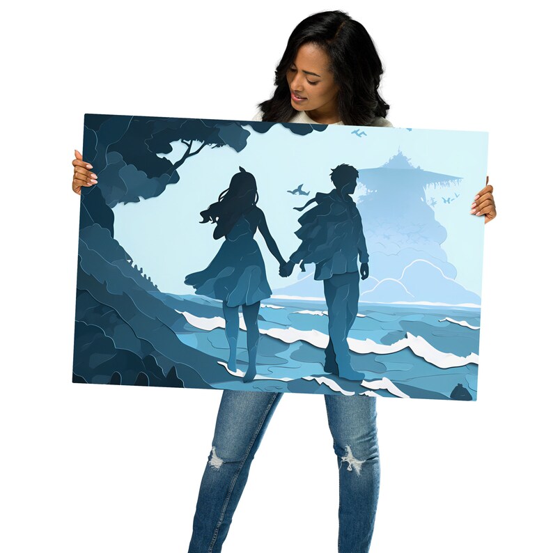 METAL! - Enchanting Aqua Amor: Ocean-Inspired Hand-in-Hand Couple's Metal Print - The Perfect Gift for Lovebirds & Art Lovers Alike immagine 7