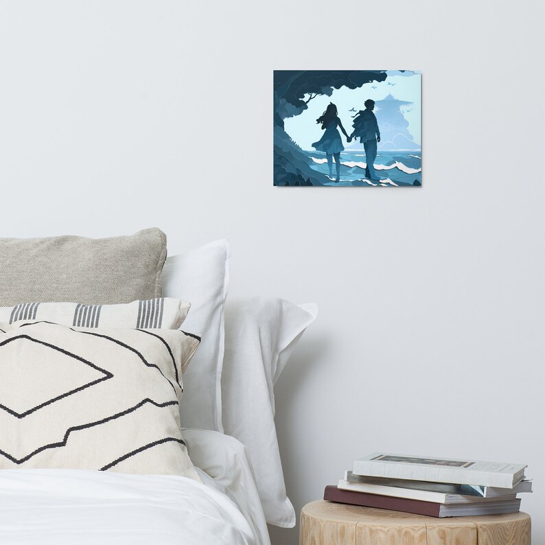 METAL! - Enchanting Aqua Amor: Ocean-Inspired Hand-in-Hand Couple's Metal Print - The Perfect Gift for Lovebirds & Art Lovers Alike 11×14