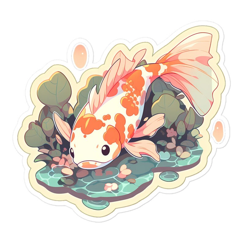 Japanese Koi Fish Anime Style Sticker - Durable, Bubble-Free Vinyl Decal for Indoor Use