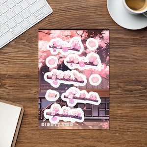 Sakura Cherry Blossom Sticker Sheet - Japanese Aesthetic Decals - Perfect for Floral Enthusiasts, Anime Fans, Laptops