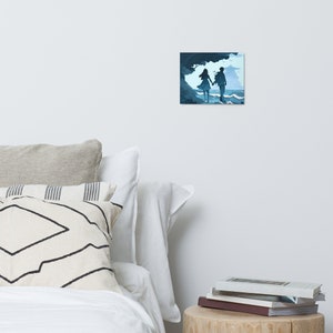METAL! - Enchanting Aqua Amor: Ocean-Inspired Hand-in-Hand Couple's Metal Print - The Perfect Gift for Lovebirds & Art Lovers Alike 8×10