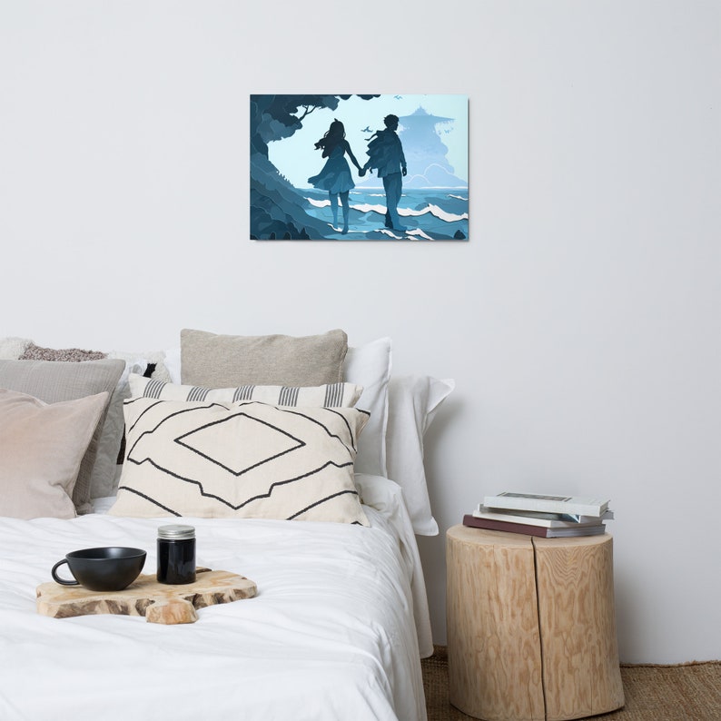 METAL! - Enchanting Aqua Amor: Ocean-Inspired Hand-in-Hand Couple's Metal Print - The Perfect Gift for Lovebirds & Art Lovers Alike 20″×30″