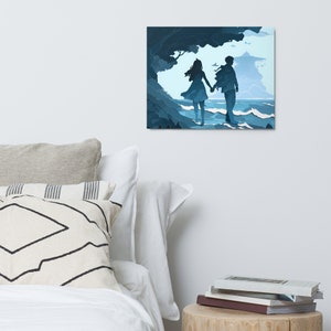 METAL! - Enchanting Aqua Amor: Ocean-Inspired Hand-in-Hand Couple's Metal Print - The Perfect Gift for Lovebirds & Art Lovers Alike 16×20
