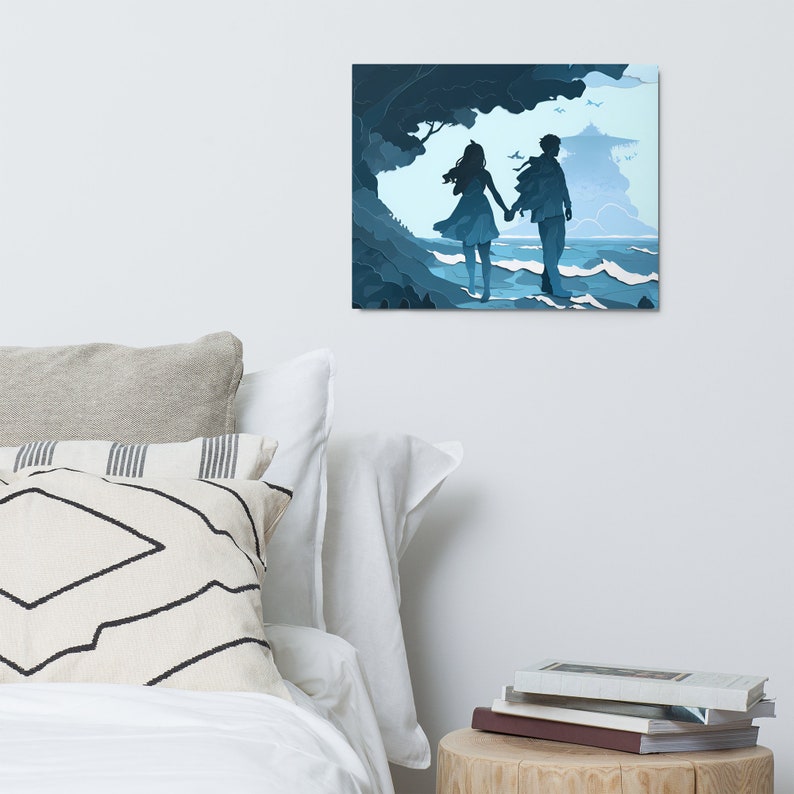 METAL! - Enchanting Aqua Amor: Ocean-Inspired Hand-in-Hand Couple's Metal Print - The Perfect Gift for Lovebirds & Art Lovers Alike 16×20