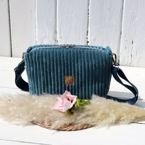 Boxybag Cord petrol, Reißverschluss petrol metallisiert, Umhängetasche, Crossbag, Crossbodybag, Schultertasche,Breitcord extra breite Rippen