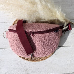 Bauchtasche Bouclé altrosa, Reißverschluss bordeaux, Hip Bag, Gürteltasche, Crossbag, Festival Bag Boucle, Bauchtasche, Wechselgurttasche