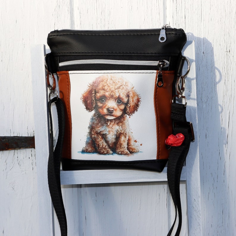 Dog Walking Bag poodle Made of Faux Leather, Treat Bag, Dog Walking Bag