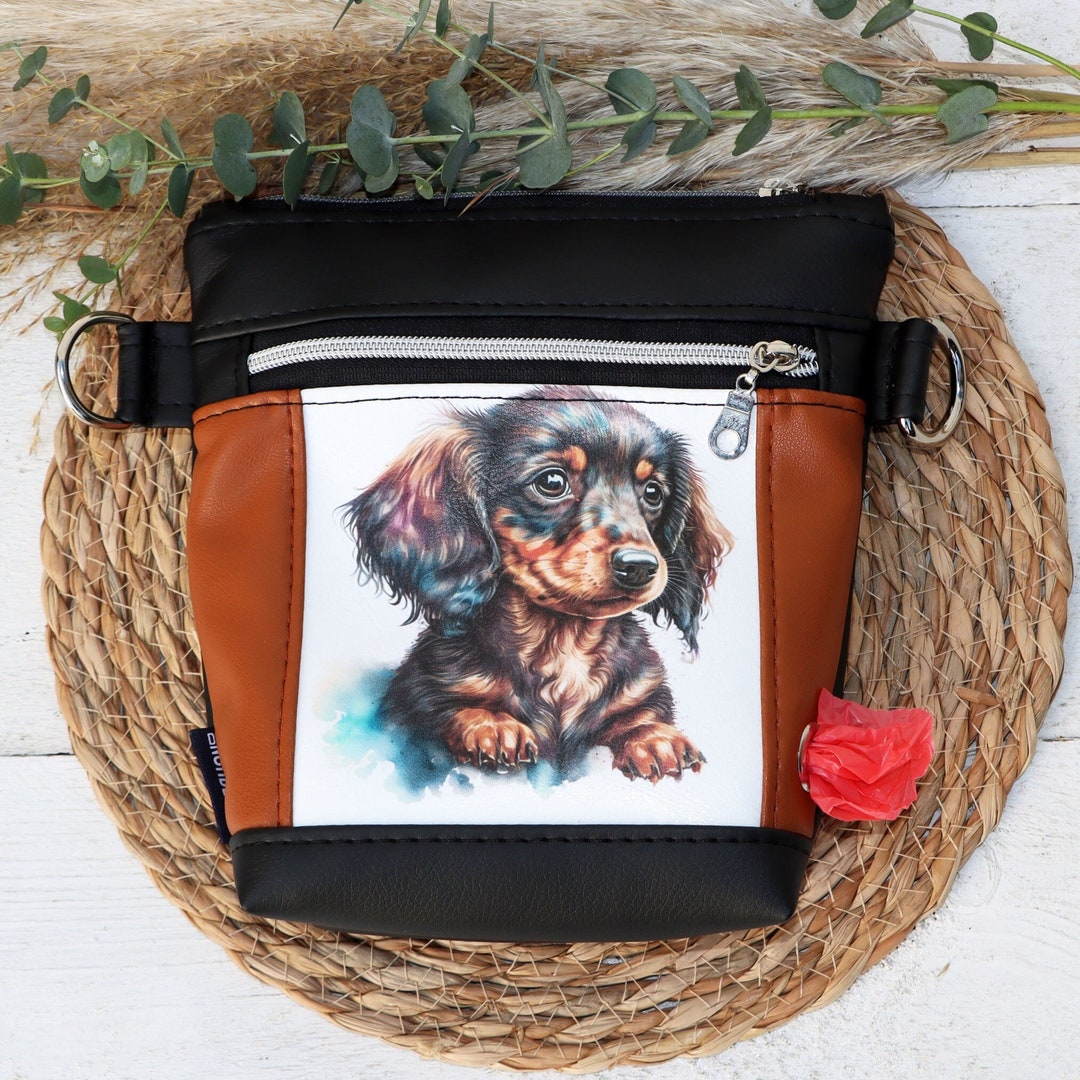Dog Walking Bag dachshund Made of Faux Leather, Treat Bag, Dog Walking