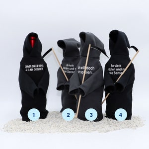 Flaschenmönch Sensenmann, Flaschen Hoodie, Weinflaschenverpackung, Flaschenverpackung, schwarzer Humor, Geschenkverpackung, Flaschenmantel