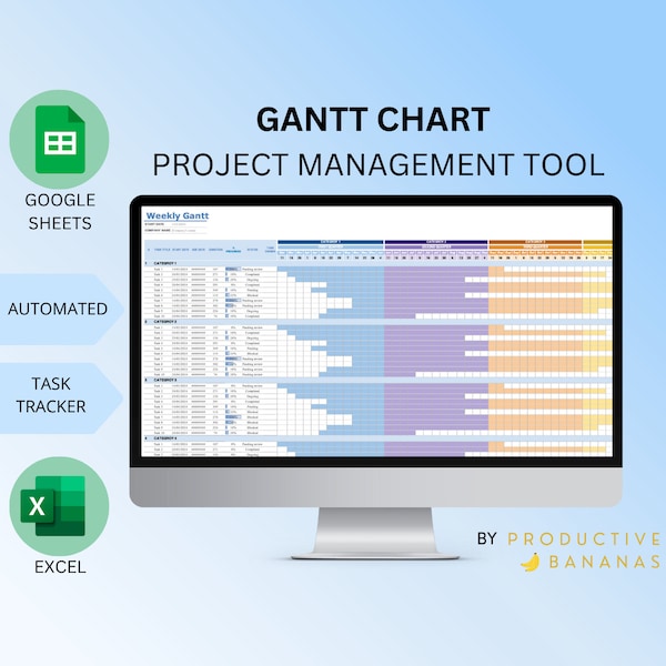 DIAGRAMMA DI GANTT / Gestione progetti, Agile/ Fogli Google e modello Excel / Tracker attività, Cronologia del progetto, Pianificatore aziendale / Diagramma senza data